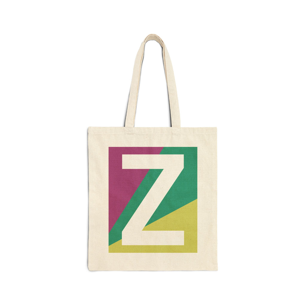 Initial Z Colorblock Canvas Tote Bag — Monogram Letter Z Reusable Grocery Tote