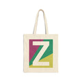 Initial Z Colorblock Canvas Tote Bag — Monogram Letter Z Reusable Grocery Tote