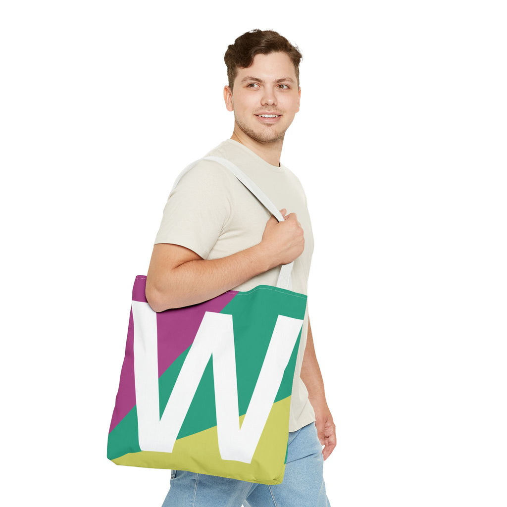 Monogram 'W' Colorblock Tote Bag — Personalized Initial W Shoulder Tote