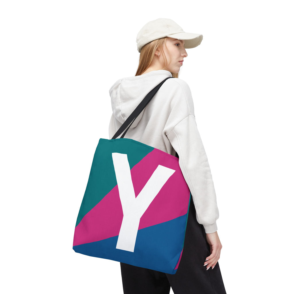 Monogram 'Y' Colorblock Tote Bag — Personalized Initial Y Shoulder Tote