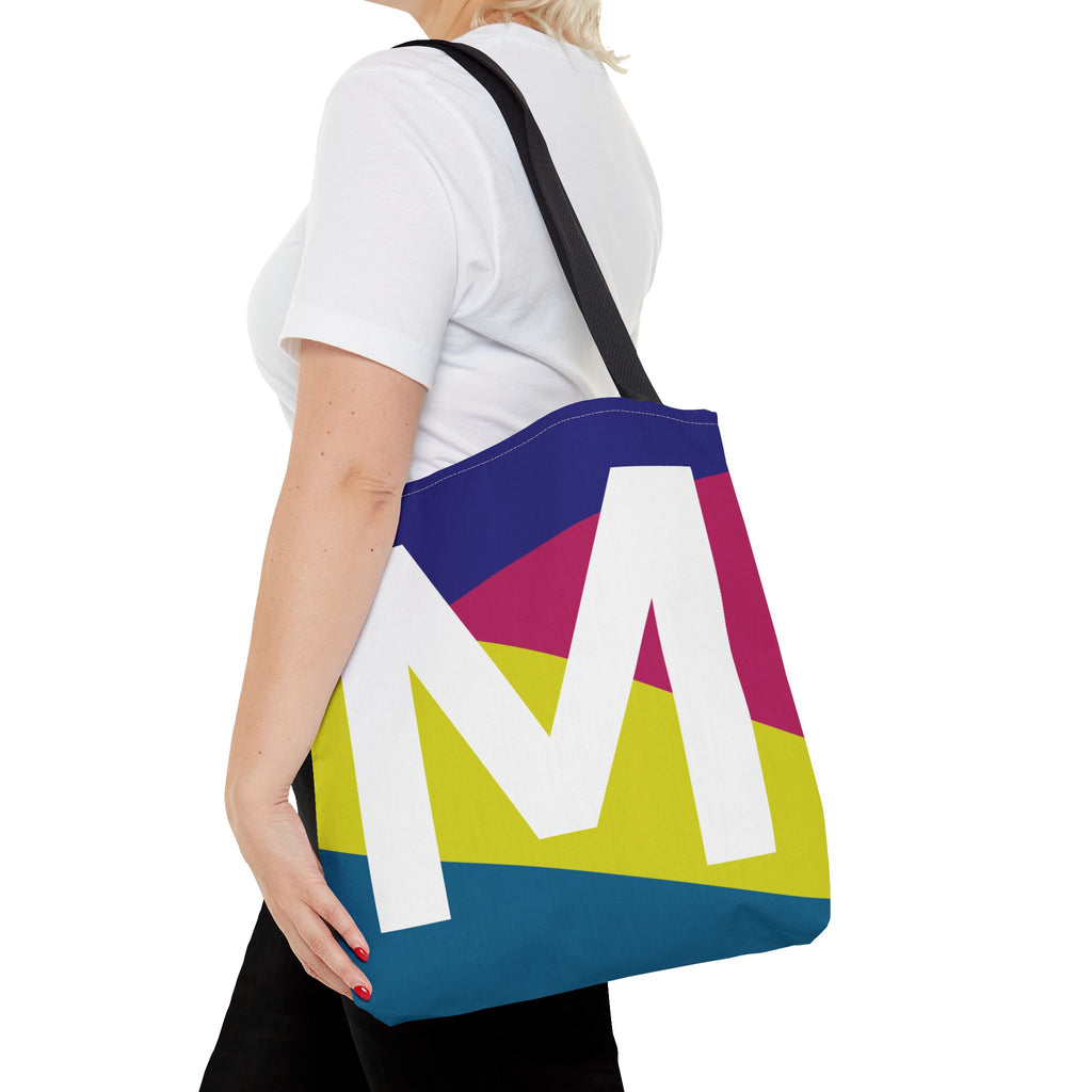 Monogram 'M' Colorblock Tote Bag — Personalized Initial M Shoulder Tote