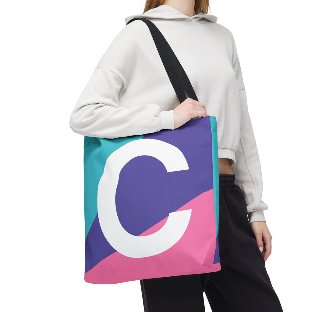 Monogram 'C' Colorblock Tote Bag — Personalized Initial C Shoulder Tote