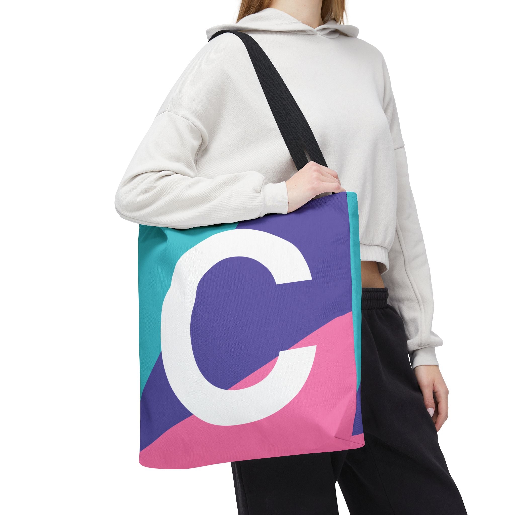 Monogram 'C' Colorblock Tote Bag — Personalized Initial C Shoulder Tote