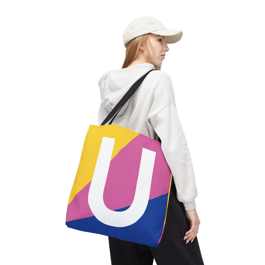 Monogram 'U' Colorblock Tote Bag — Personalized Initial U Shoulder Tote