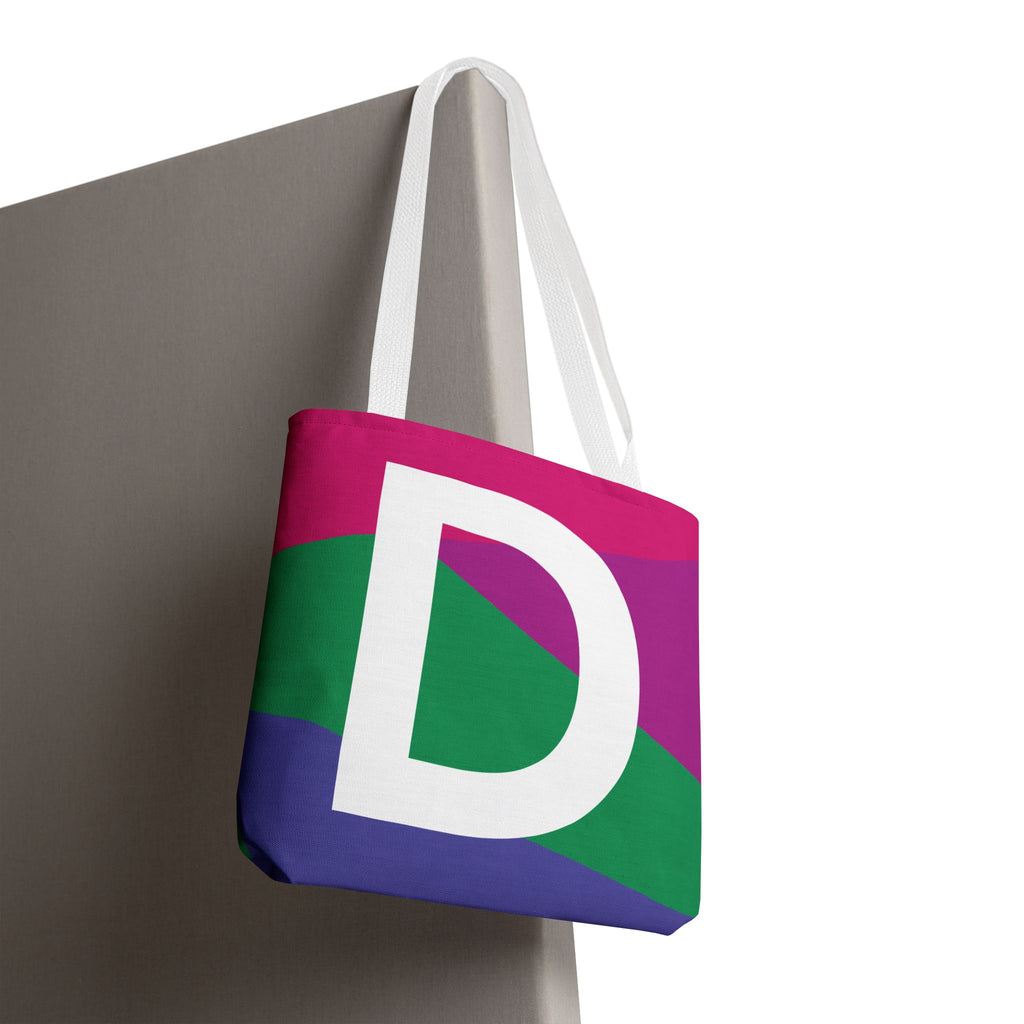 Monogram 'D' Colorblock Tote Bag — Personalized Initial D Shoulder Tote