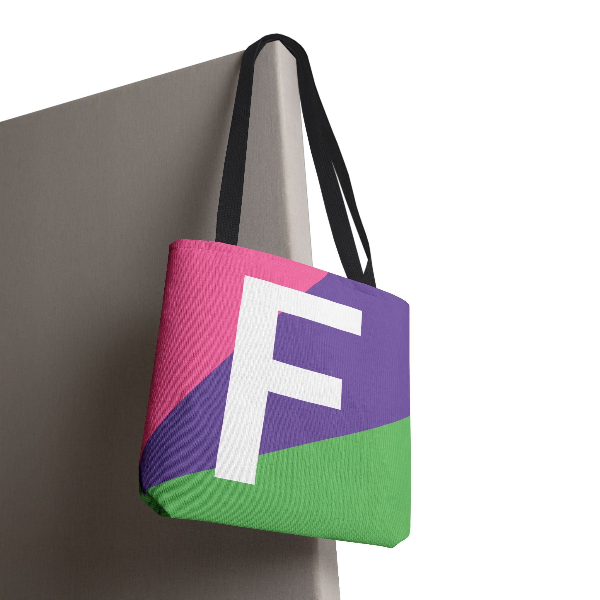 Monogram 'F' Colorblock Tote Bag — Personalized Initial F Shoulder Tote