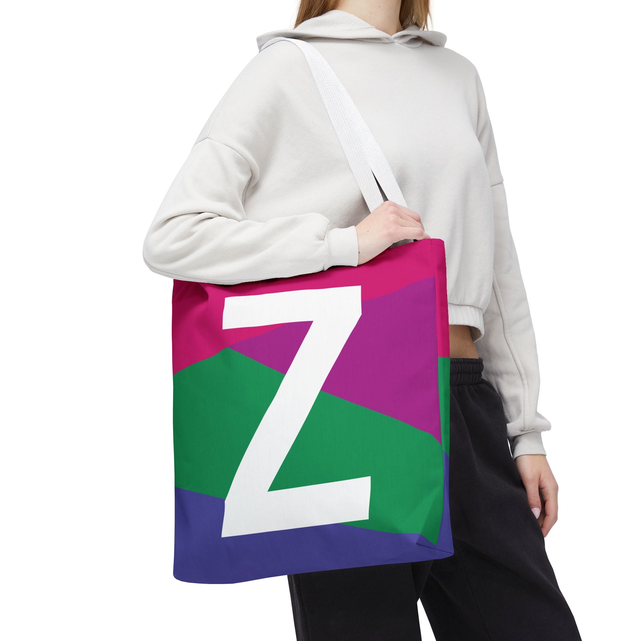 Monogram 'Z' Colorblock Tote Bag — Personalized Initial Z Shoulder Tote