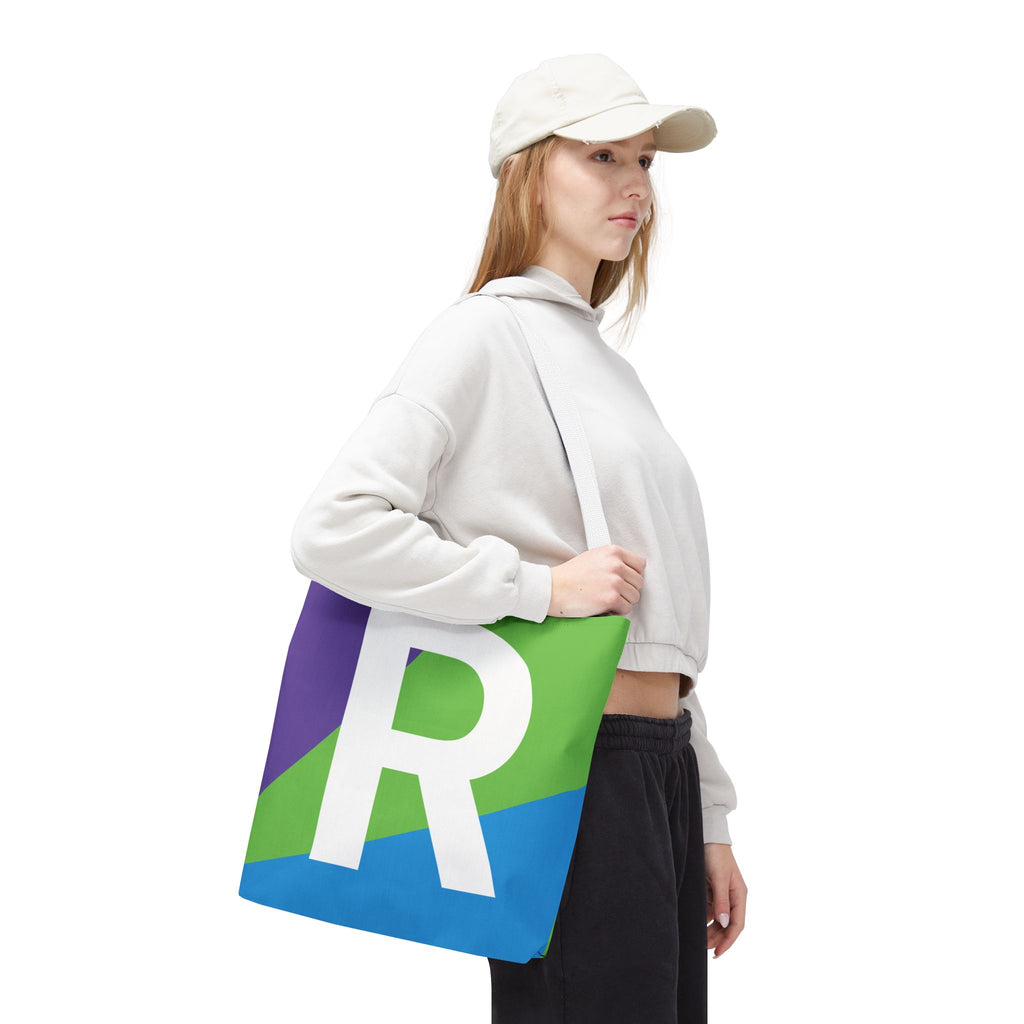 Monogram 'R' Colorblock Tote Bag — Personalized Initial R Shoulder Tote