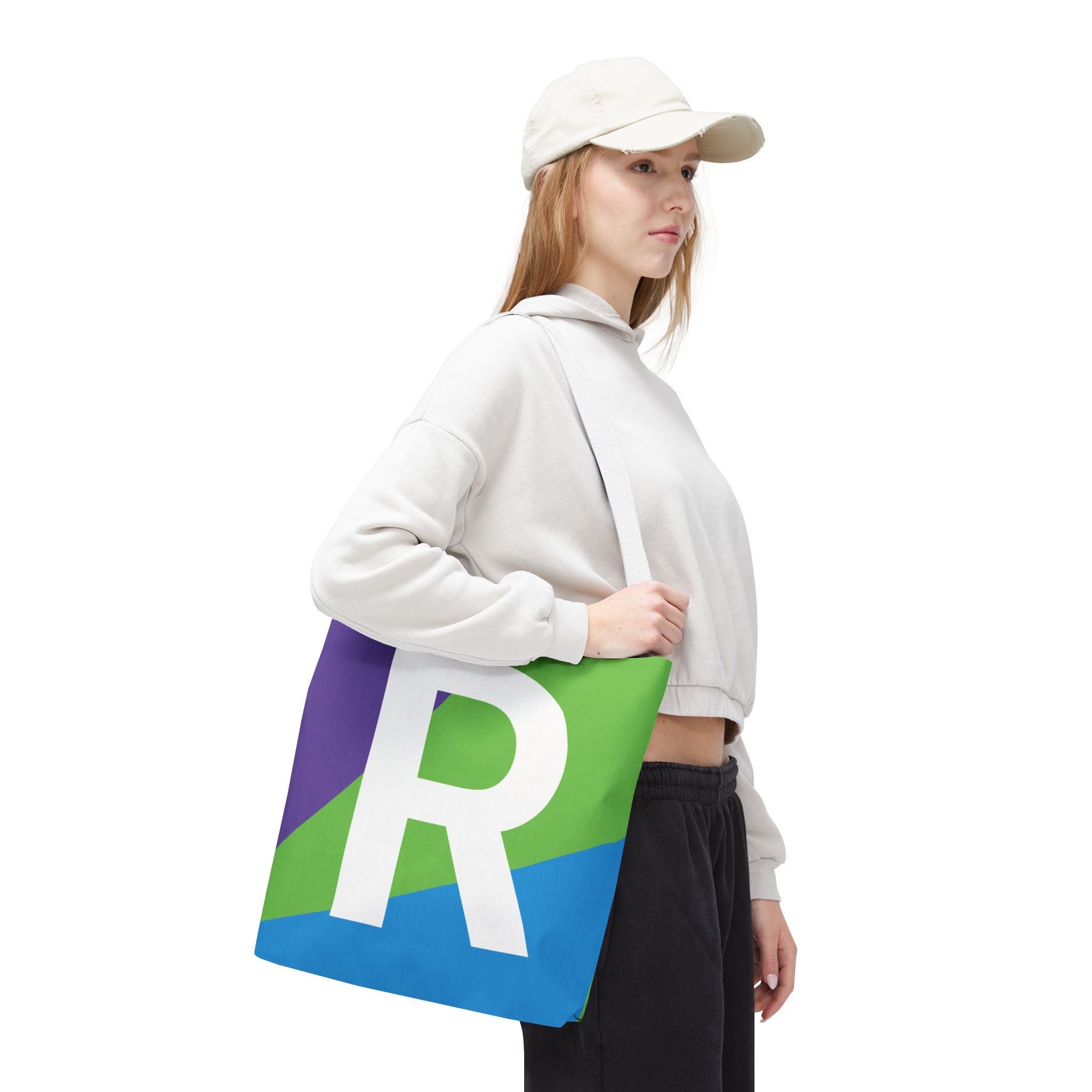 Monogram 'R' Colorblock Tote Bag — Personalized Initial R Shoulder Tote