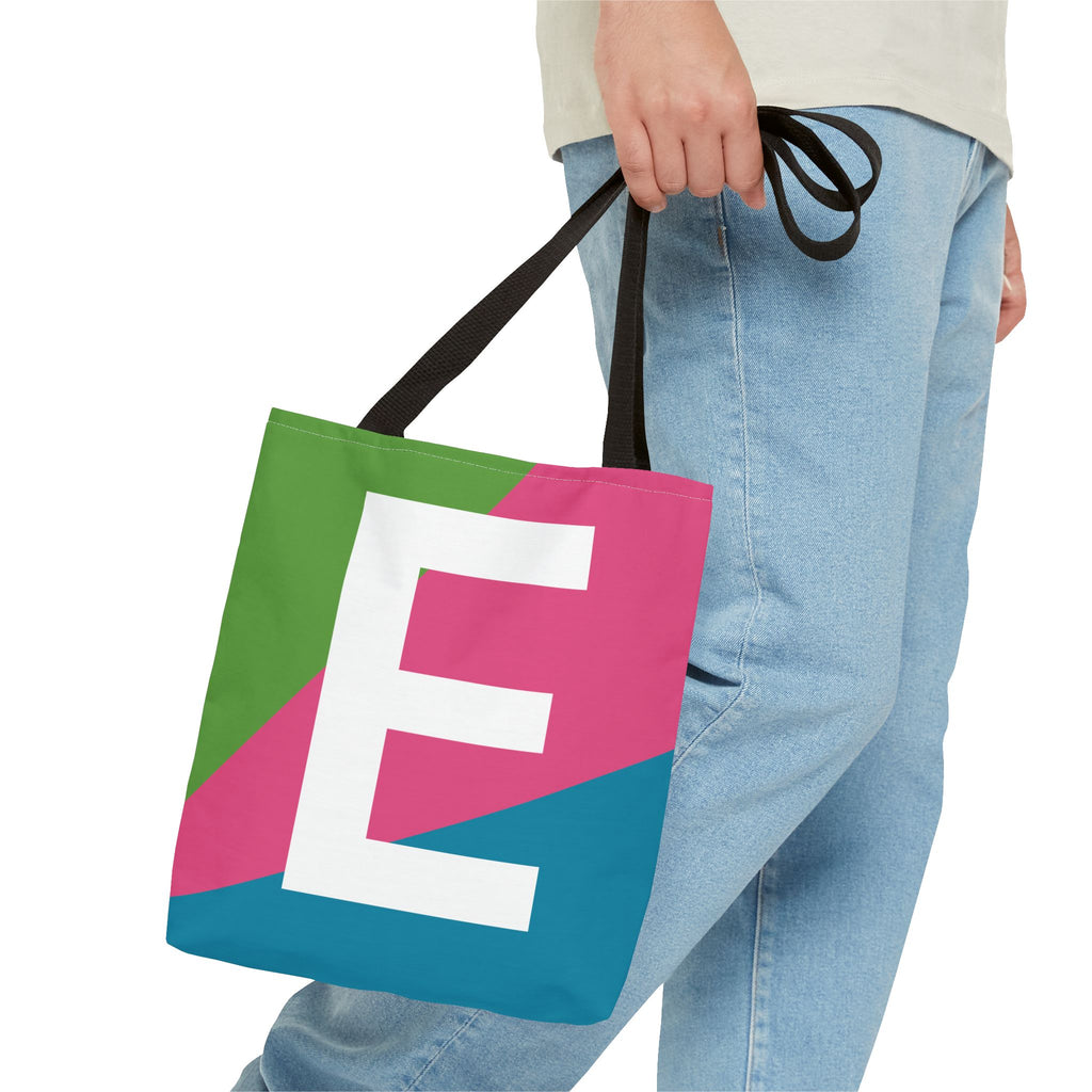 Monogram 'E' Colorblock Tote Bag — Personalized Initial E Shoulder Tote