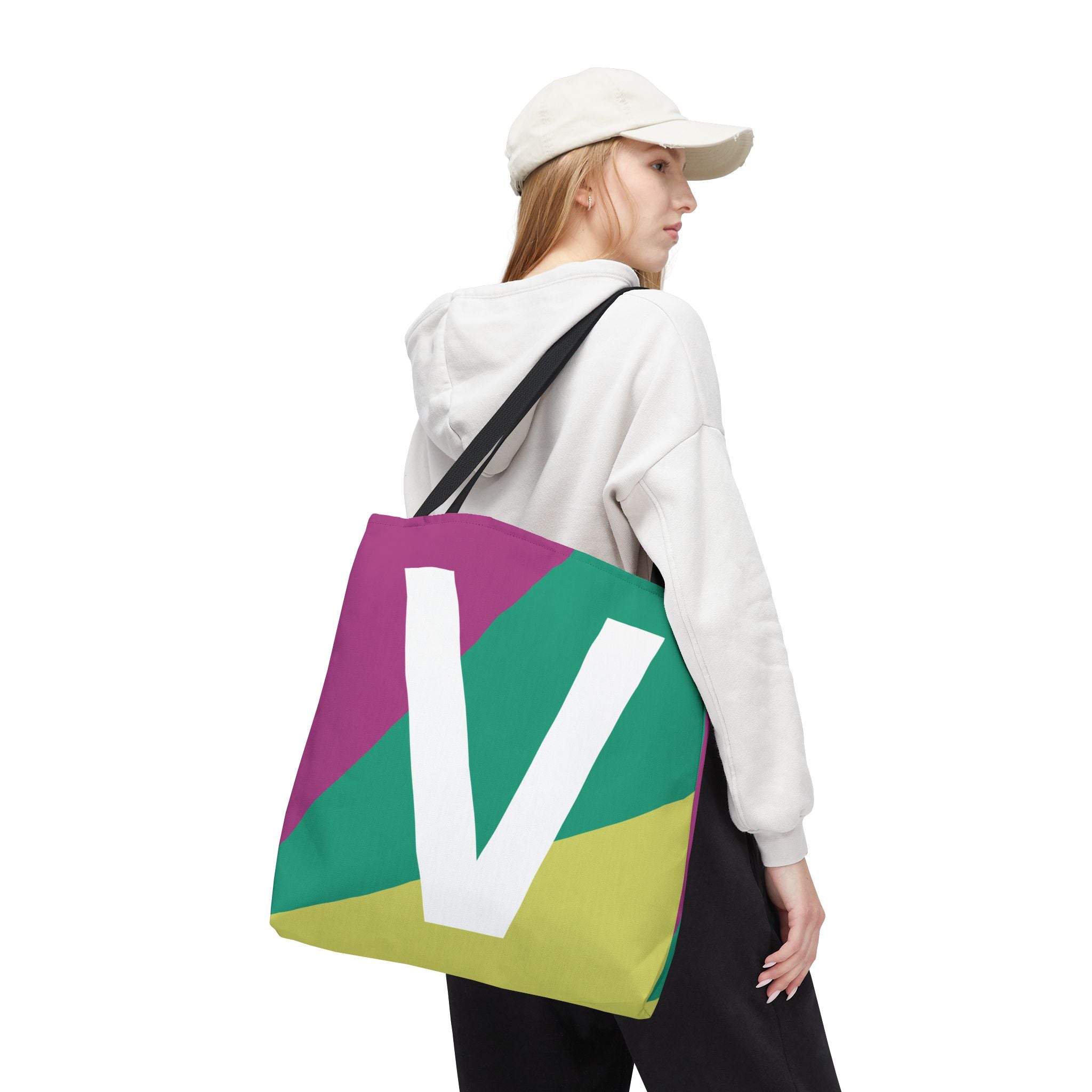 Monogram 'V' Colorblock Tote Bag — Personalized Initial V Shoulder Tote