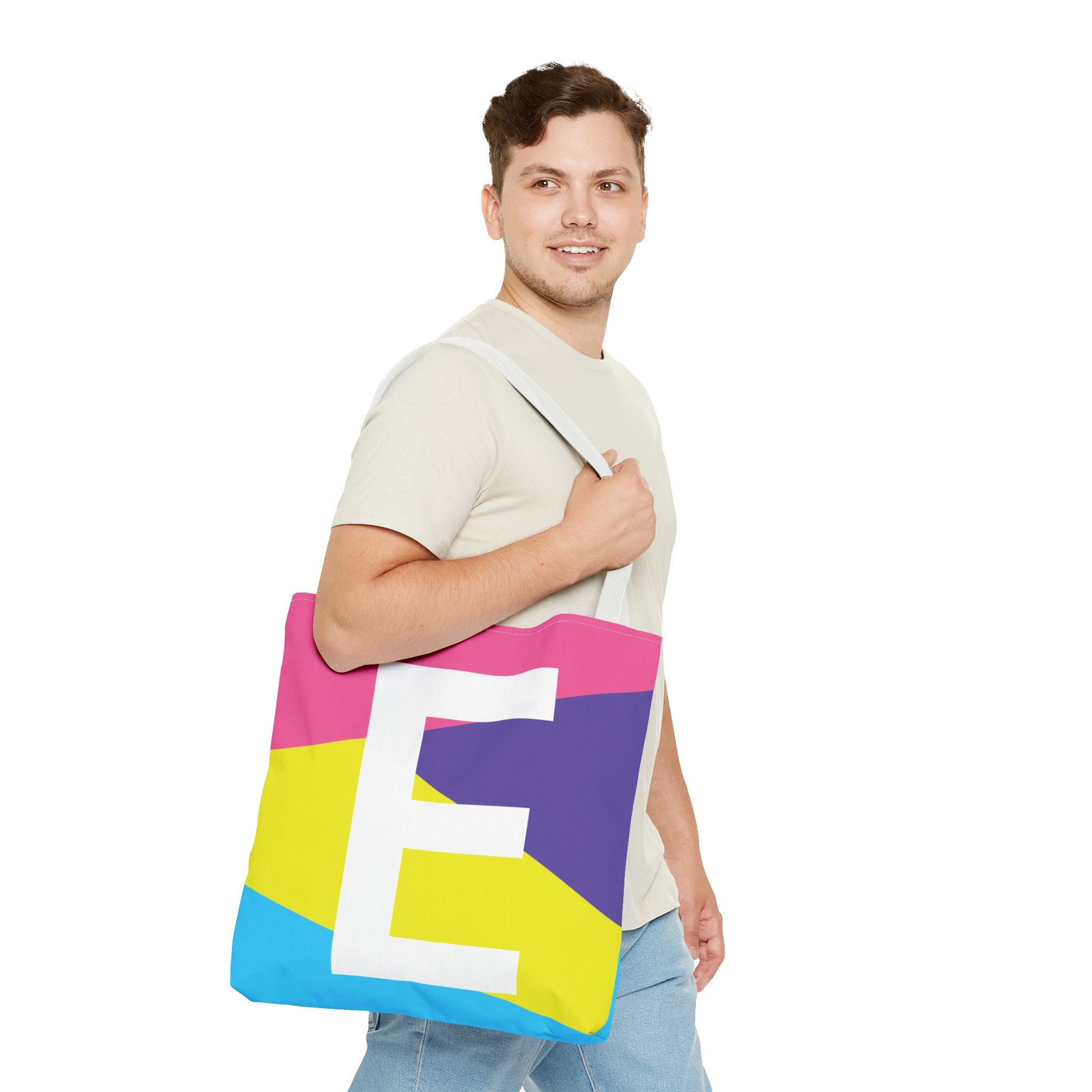 Monogram 'E' Colorblock Tote Bag — Personalized Initial E Shoulder Tote
