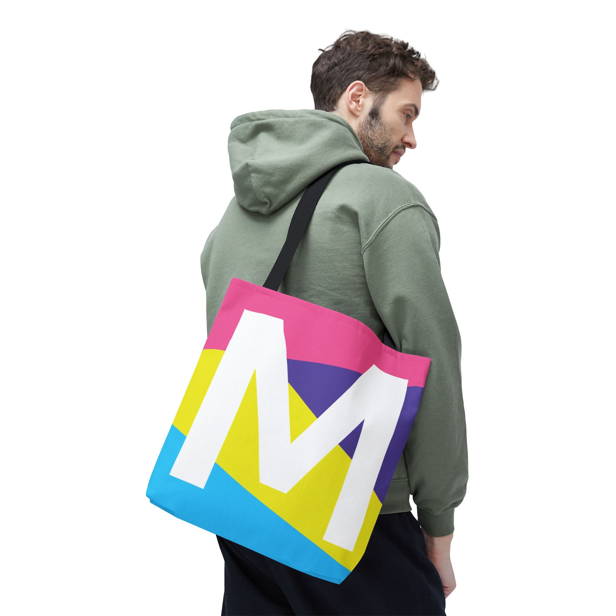 Monogram 'M' Colorblock Tote Bag — Personalized Initial M Shoulder Tote