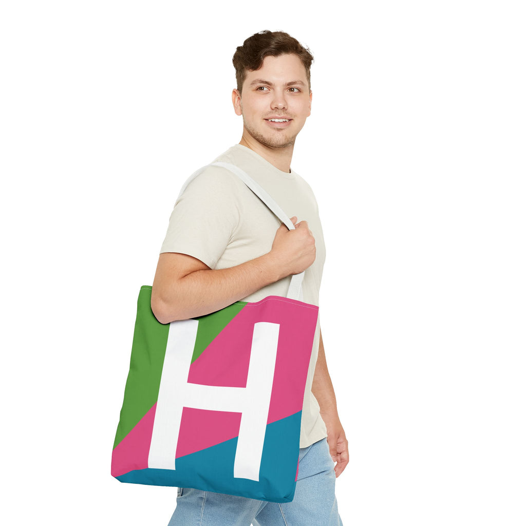 Monogram 'H' Colorblock Tote Bag — Personalized Initial H Shoulder Tote