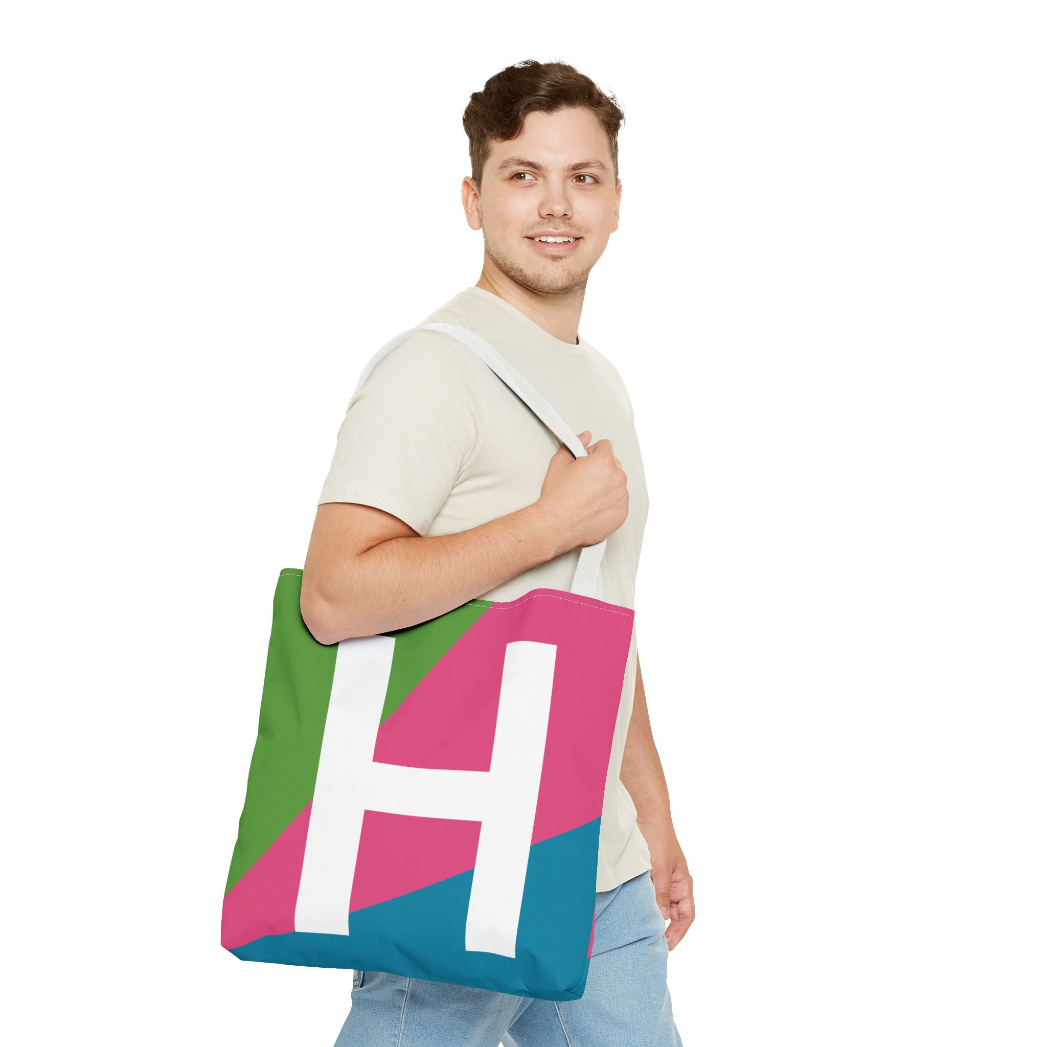 Monogram 'H' Colorblock Tote Bag — Personalized Initial H Shoulder Tote