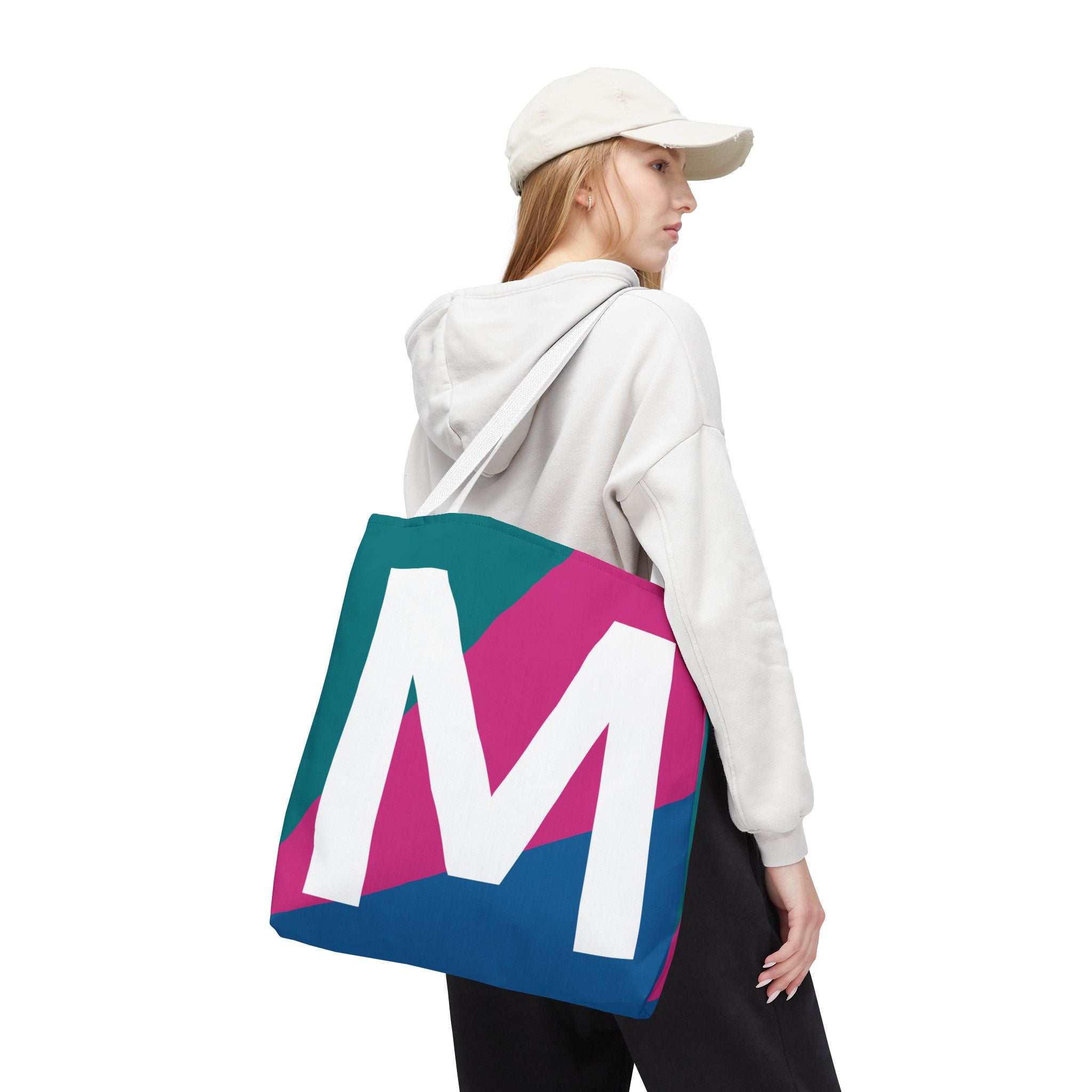 Monogram 'M' Colorblock Tote Bag — Personalized Initial M Shoulder Tote