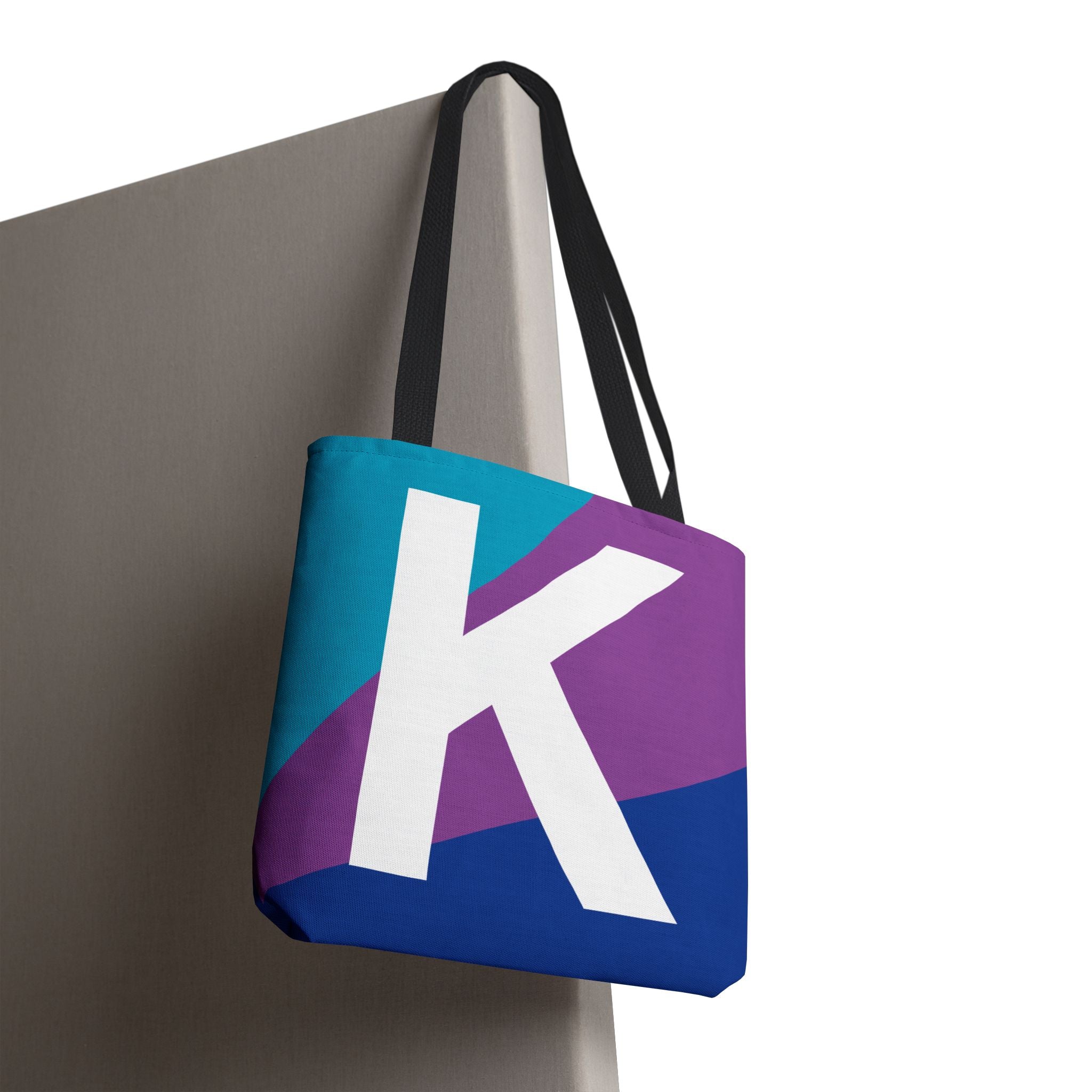 Monogram 'K' Colorblock Tote Bag — Personalized Initial K Shoulder Tote