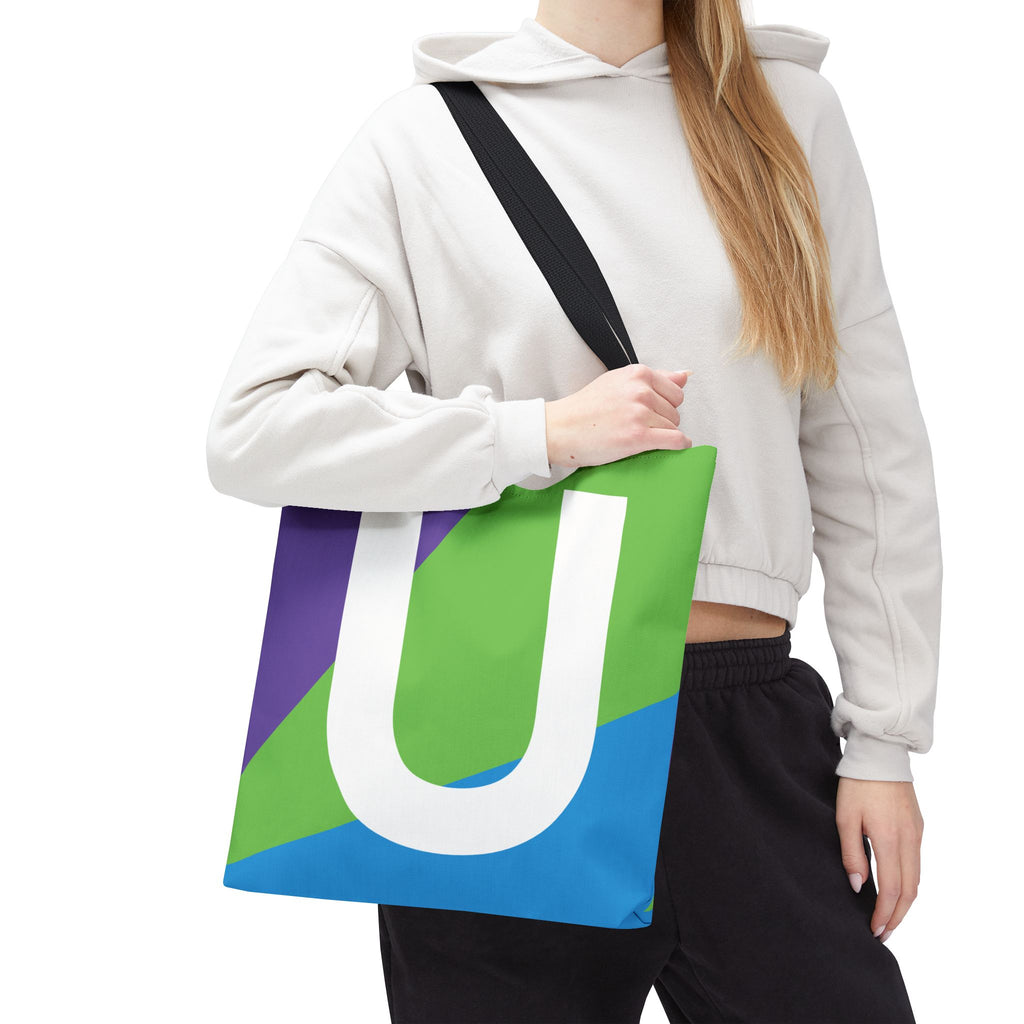 Monogram 'U' Colorblock Tote Bag — Personalized Initial U Shoulder Tote