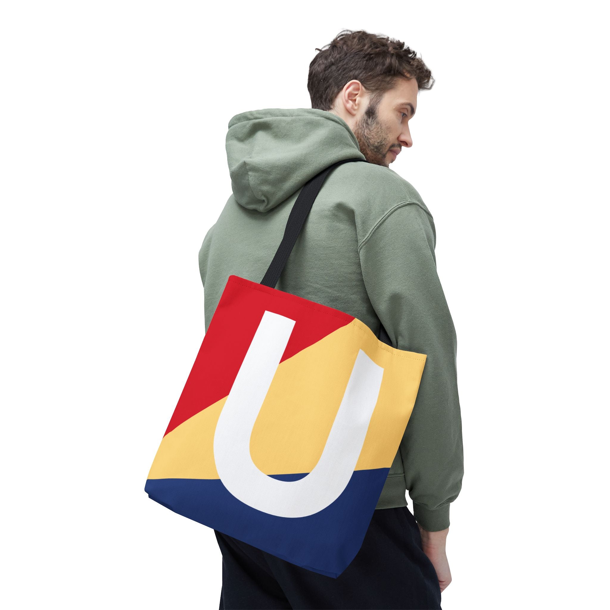 Monogram 'U' Colorblock Tote Bag — Personalized Initial U Shoulder Tote