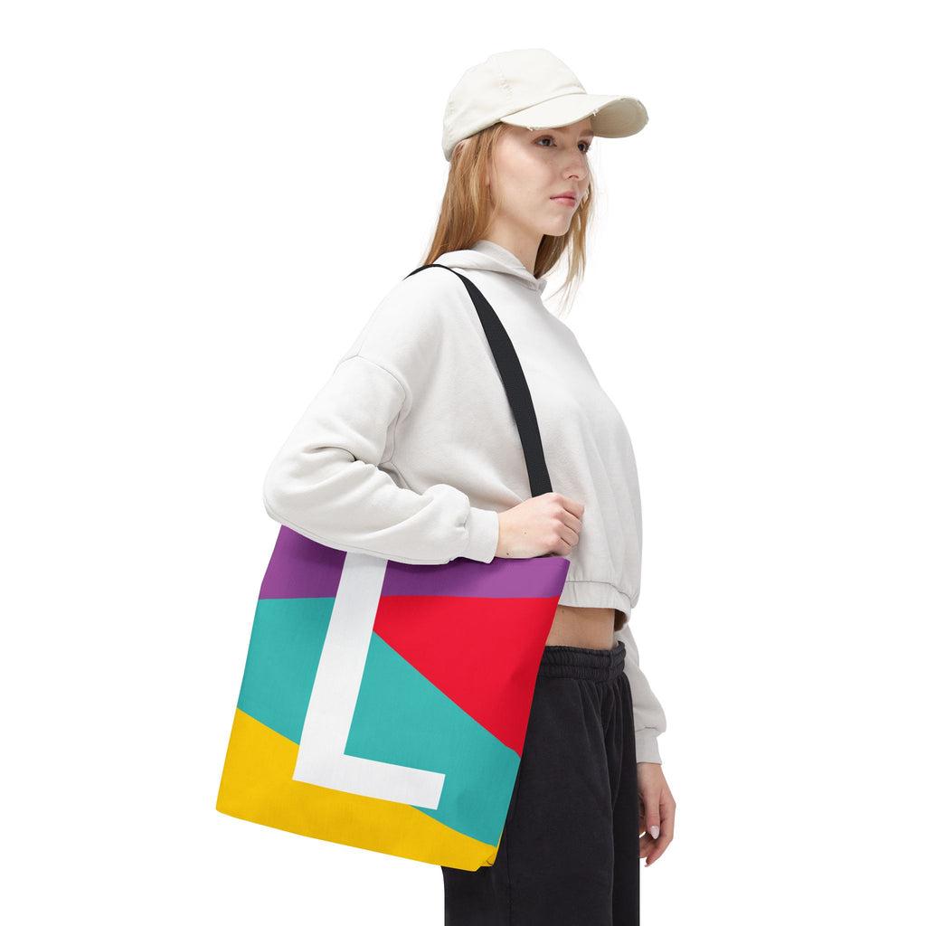 Monogram 'L' Colorblock Tote Bag — Personalized Initial L Shoulder Tote