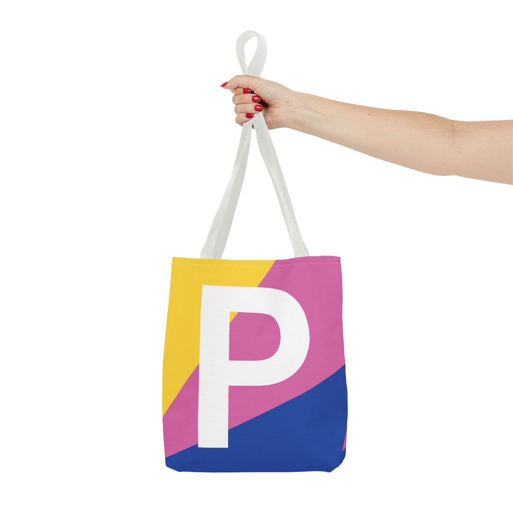 Monogram 'P' Colorblock Tote Bag — Personalized Initial P Shoulder Tote