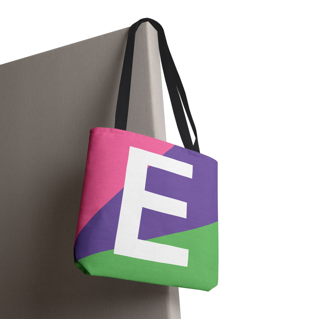 Monogram 'E' Colorblock Tote Bag — Personalized Initial E Shoulder Tote