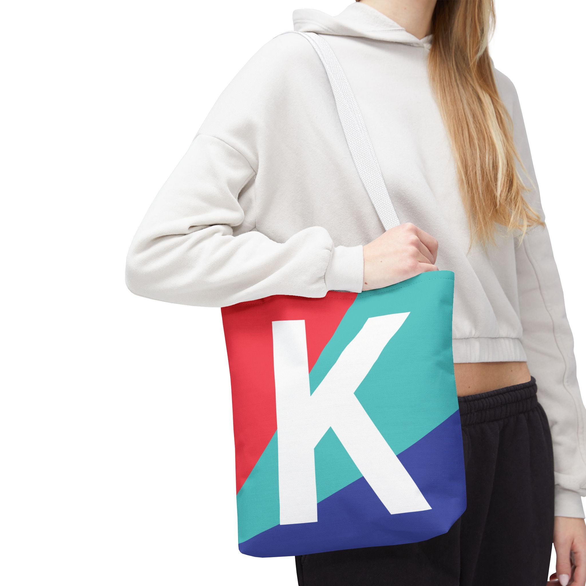 Monogram 'K' Colorblock Tote Bag — Personalized Initial K Shoulder Tote