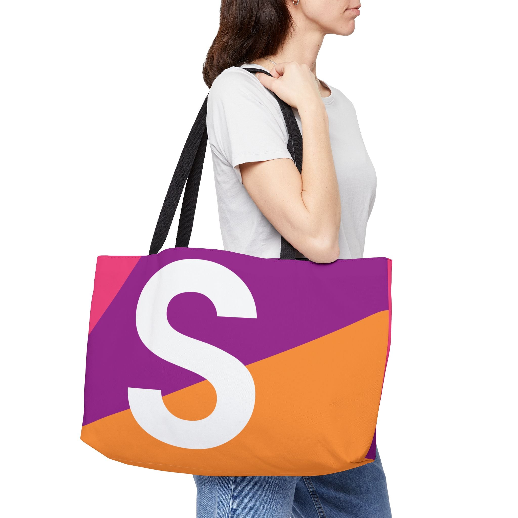 Personalized 'S' Colorblock Tote Bag — Monogram Weekender Tote