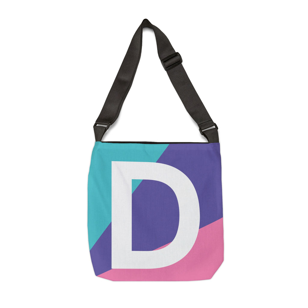 Initial Letter 'D' Colorblock Adjustable Tote Bag — Monogram Alphabet Shoulder Bag