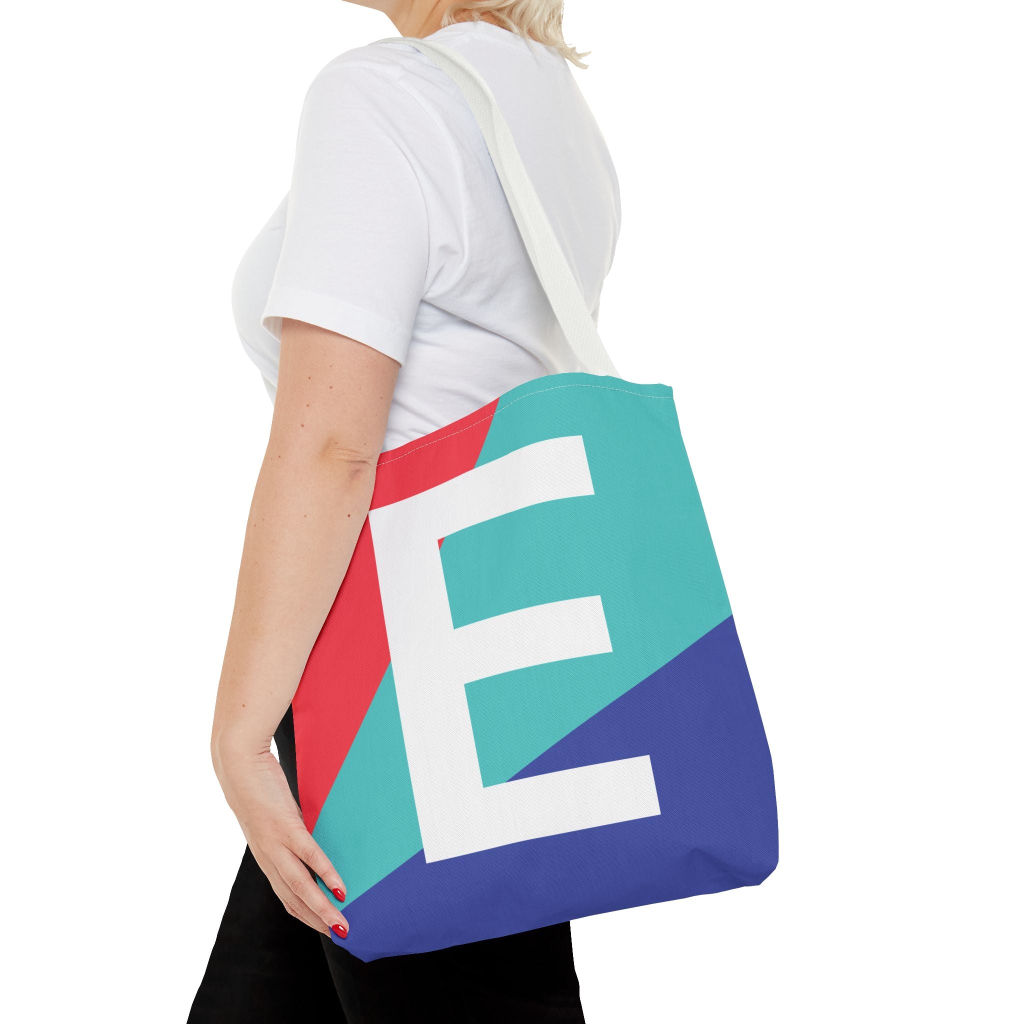 Monogram 'E' Colorblock Tote Bag — Personalized Initial E Shoulder Tote