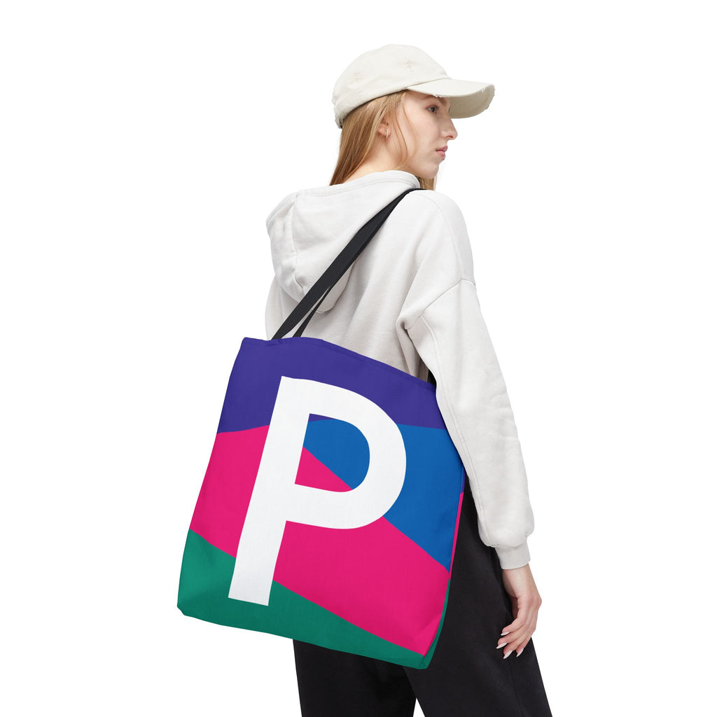 Monogram 'P' Colorblock Tote Bag — Personalized Initial P Shoulder Tote
