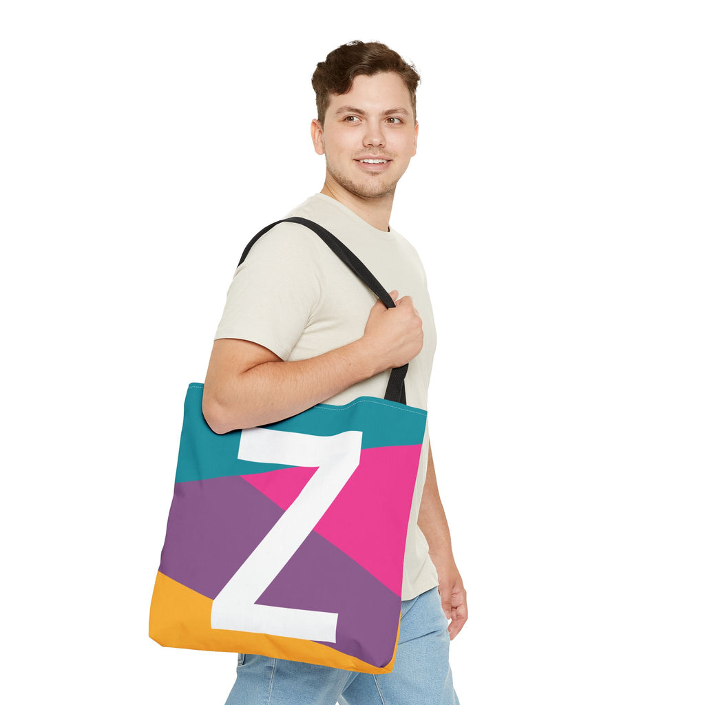 Monogram 'Z' Colorblock Tote Bag — Personalized Initial Z Shoulder Tote