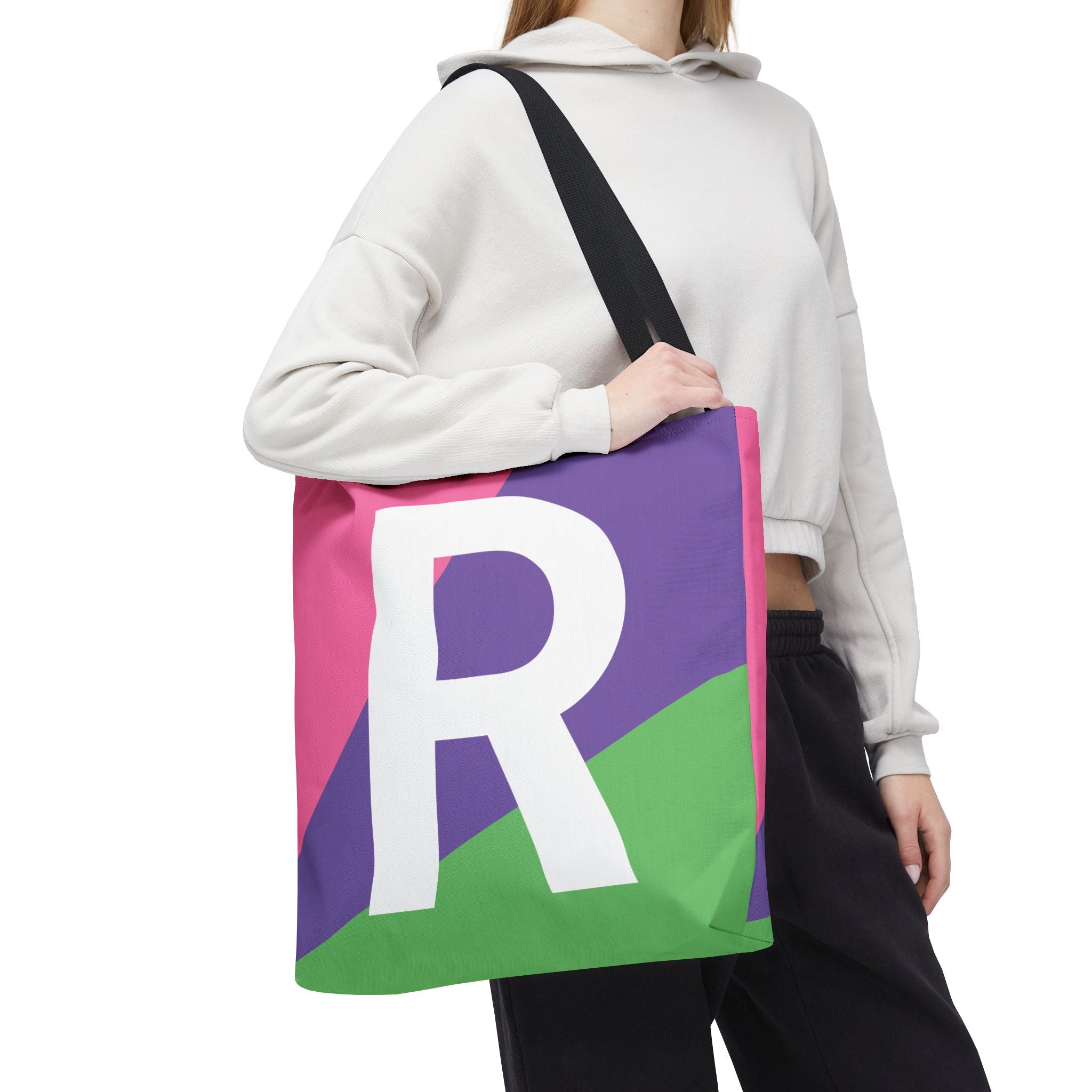 Monogram 'R' Colorblock Tote Bag — Personalized Initial R Shoulder Tote