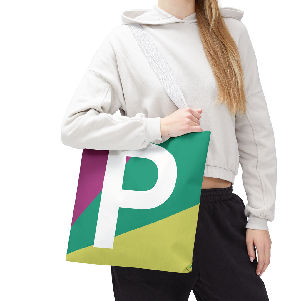 Monogram 'P' Colorblock Tote Bag — Personalized Initial P Shoulder Tote