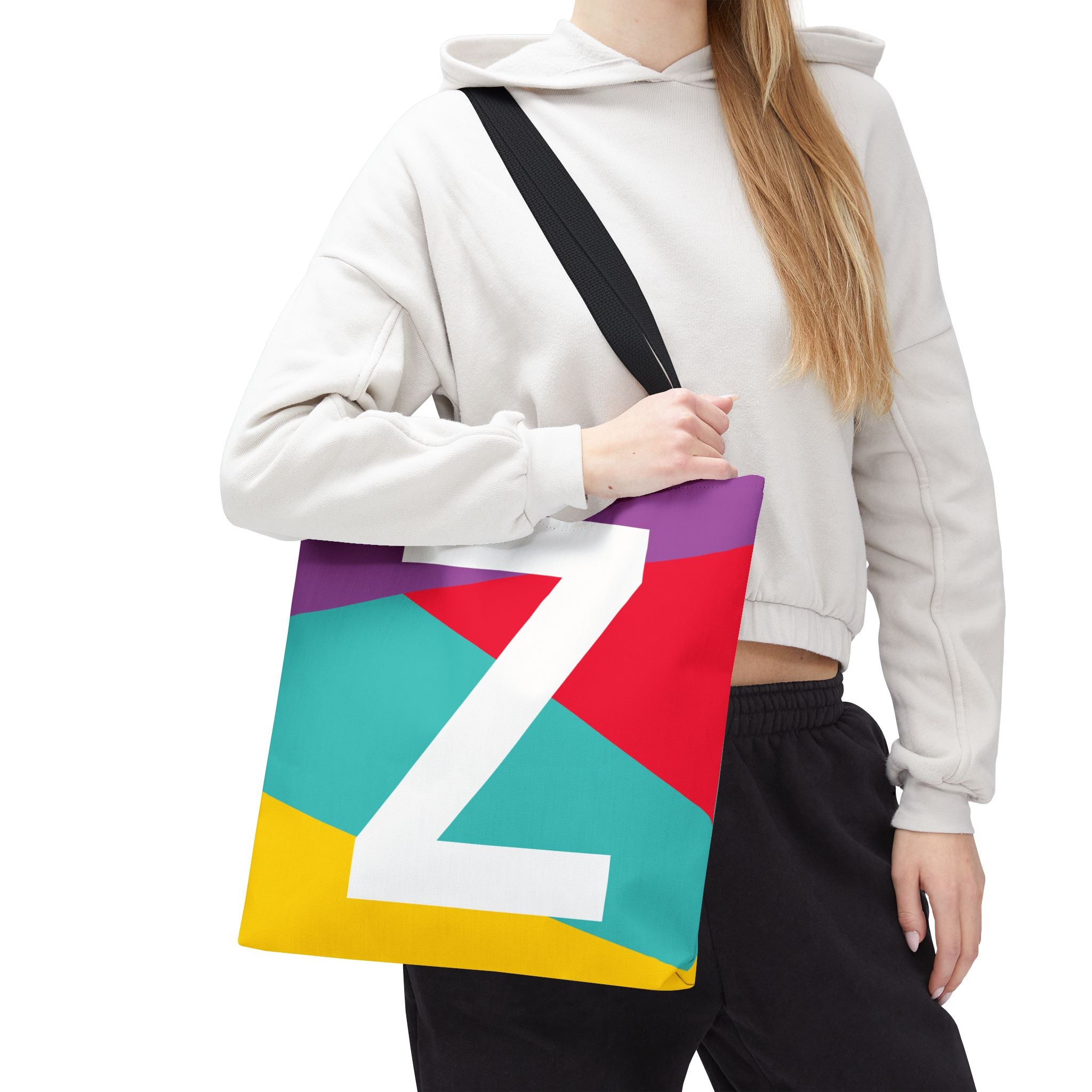 Monogram 'Z' Colorblock Tote Bag — Personalized Initial Z Shoulder Tote