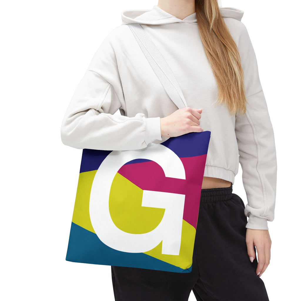Monogram 'G' Colorblock Tote Bag — Personalized Initial G Shoulder Tote