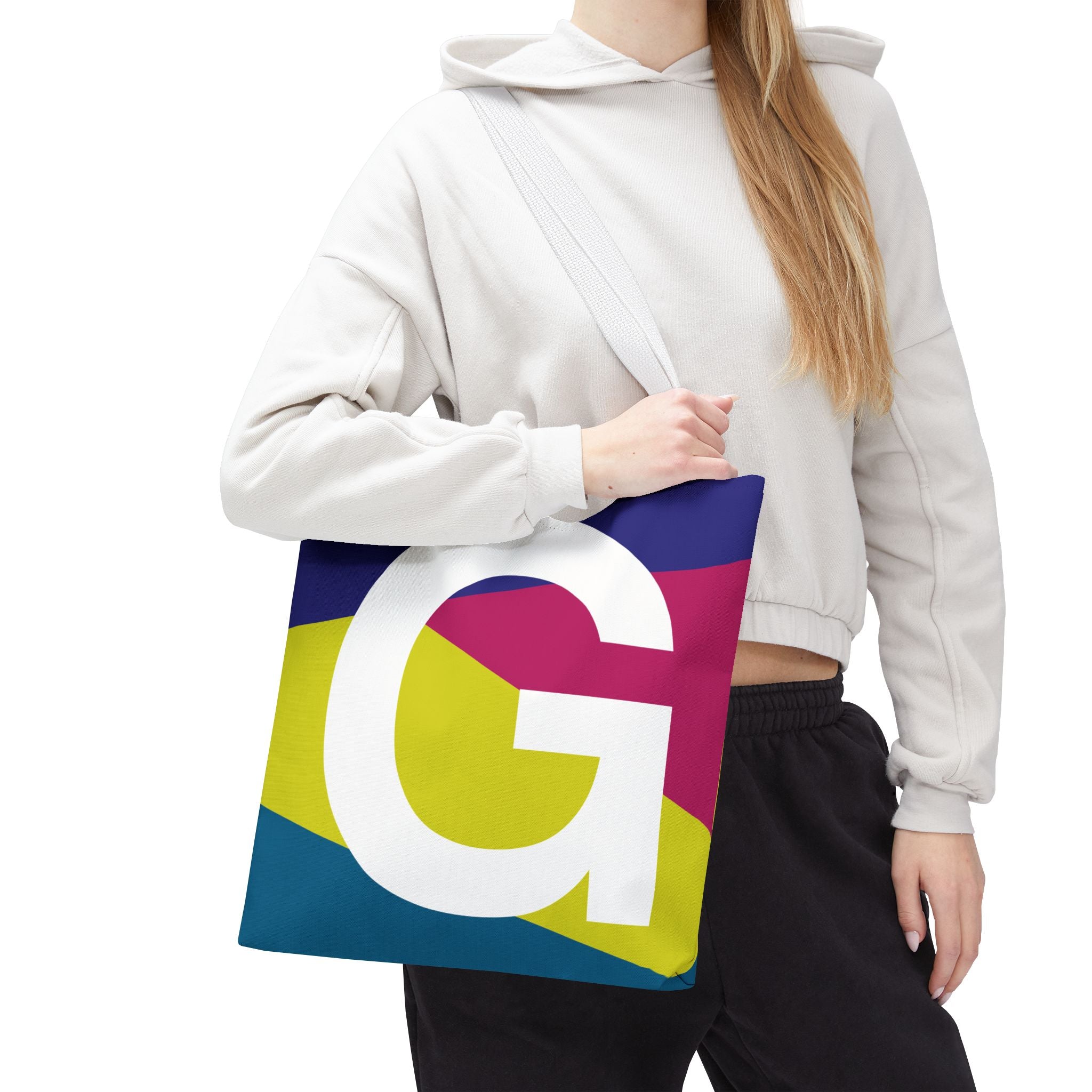 Monogram 'G' Colorblock Tote Bag — Personalized Initial G Shoulder Tote