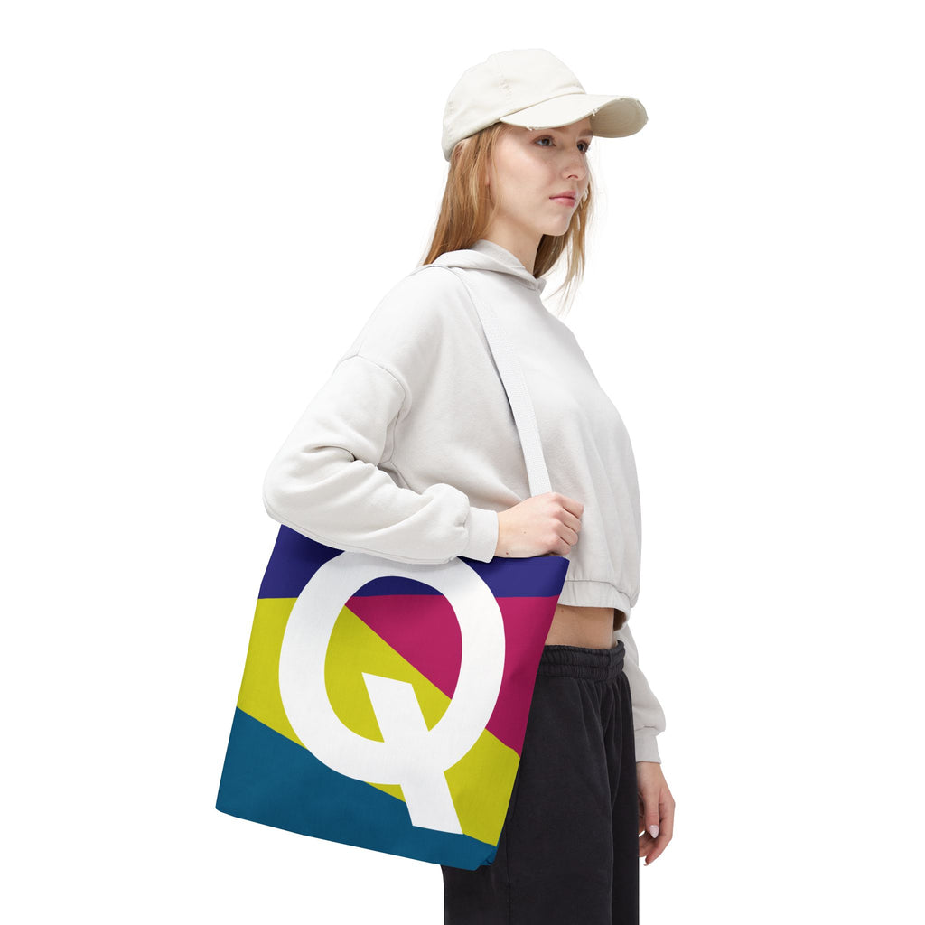 Monogram 'Q' Colorblock Tote Bag — Personalized Initial Q Shoulder Tote