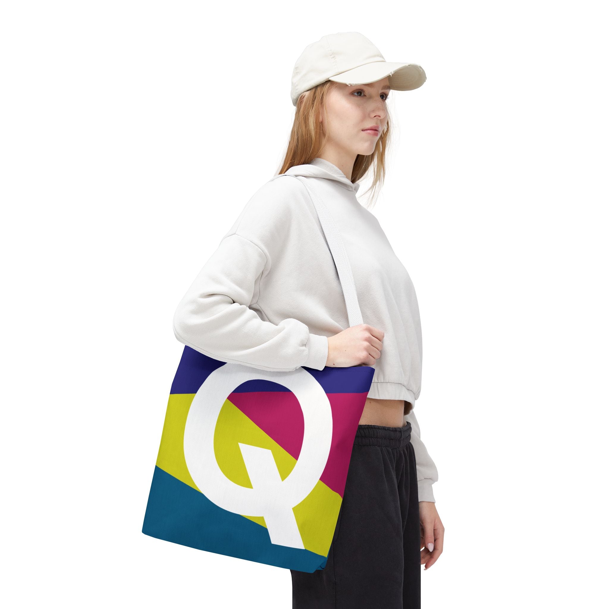 Monogram 'Q' Colorblock Tote Bag — Personalized Initial Q Shoulder Tote
