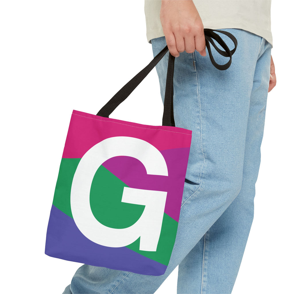 Monogram 'G' Colorblock Tote Bag — Personalized Initial G Shoulder Tote