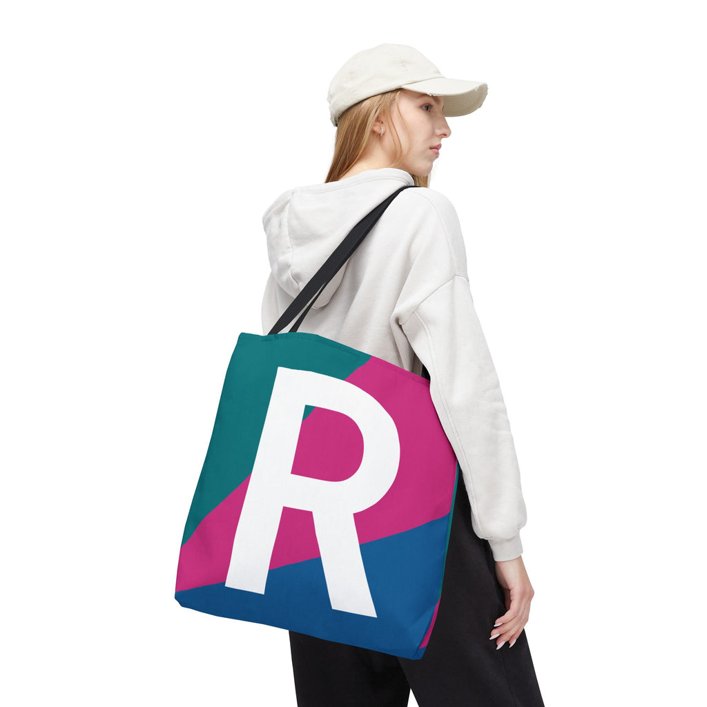 Monogram 'R' Colorblock Tote Bag — Personalized Initial R Shoulder Tote