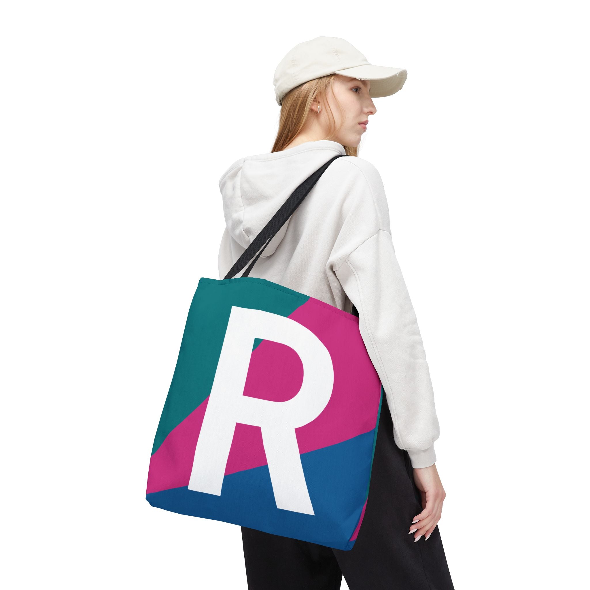 Monogram 'R' Colorblock Tote Bag — Personalized Initial R Shoulder Tote