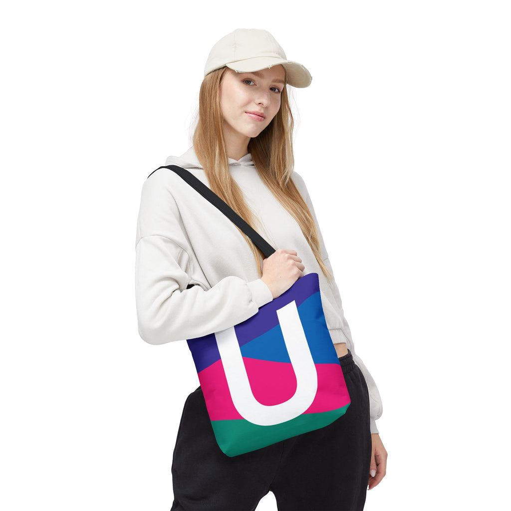 Monogram 'U' Colorblock Tote Bag — Personalized Initial U Shoulder Tote