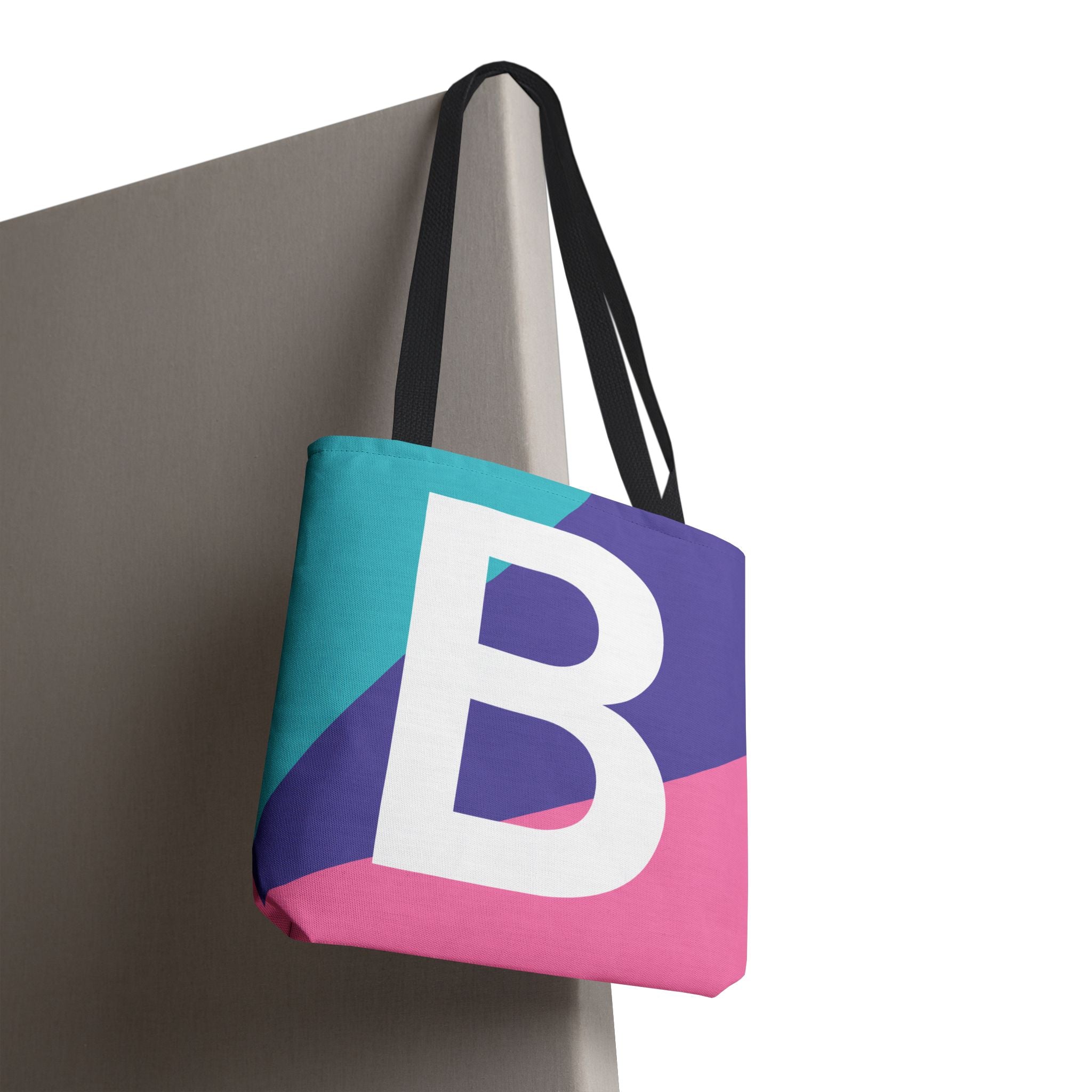 Monogram 'B' Colorblock Tote Bag — Personalized Initial B Shoulder Tote