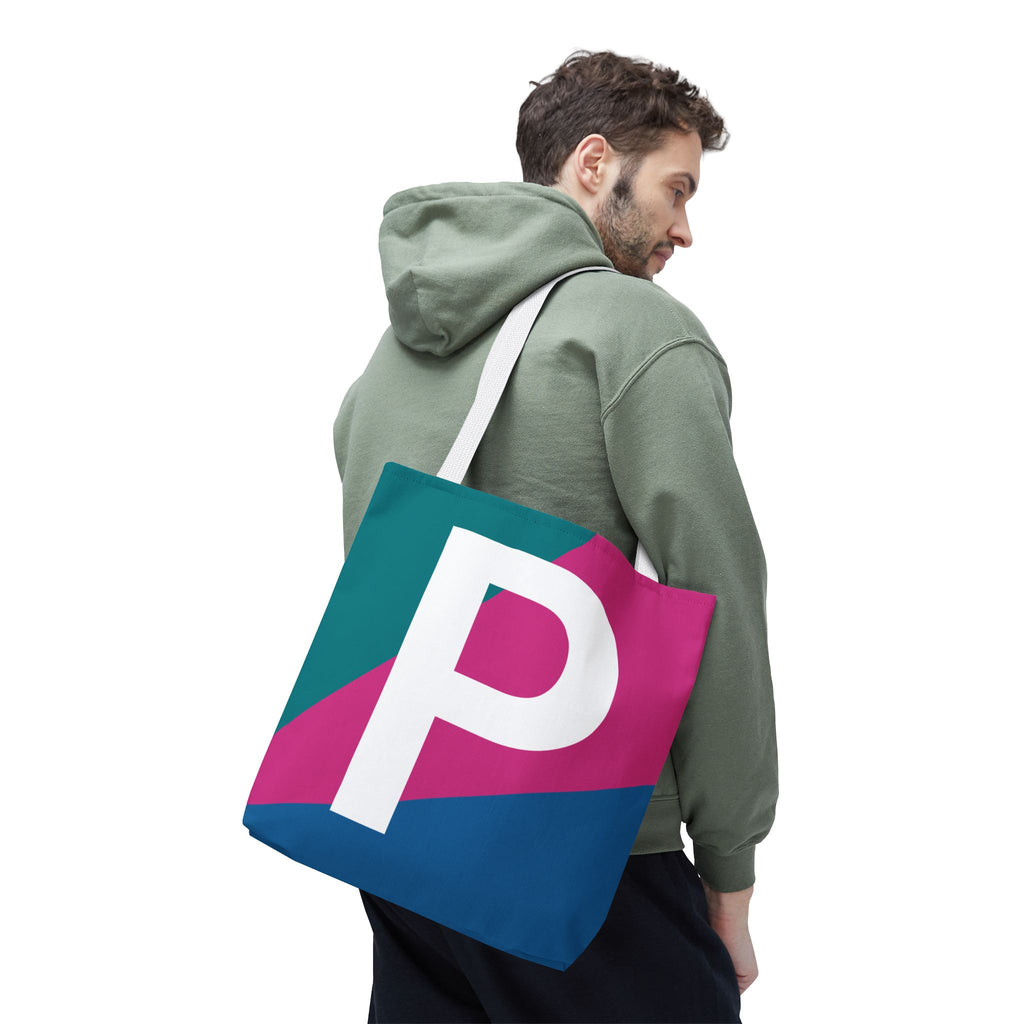 Monogram 'P' Colorblock Tote Bag — Personalized Initial P Shoulder Tote