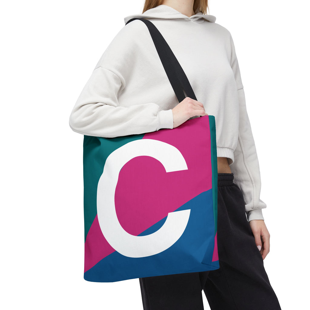 Monogram 'C' Colorblock Tote Bag — Personalized Initial C Shoulder Tote
