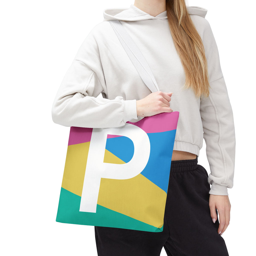 Monogram 'P' Colorblock Tote Bag — Personalized Initial P Shoulder Tote