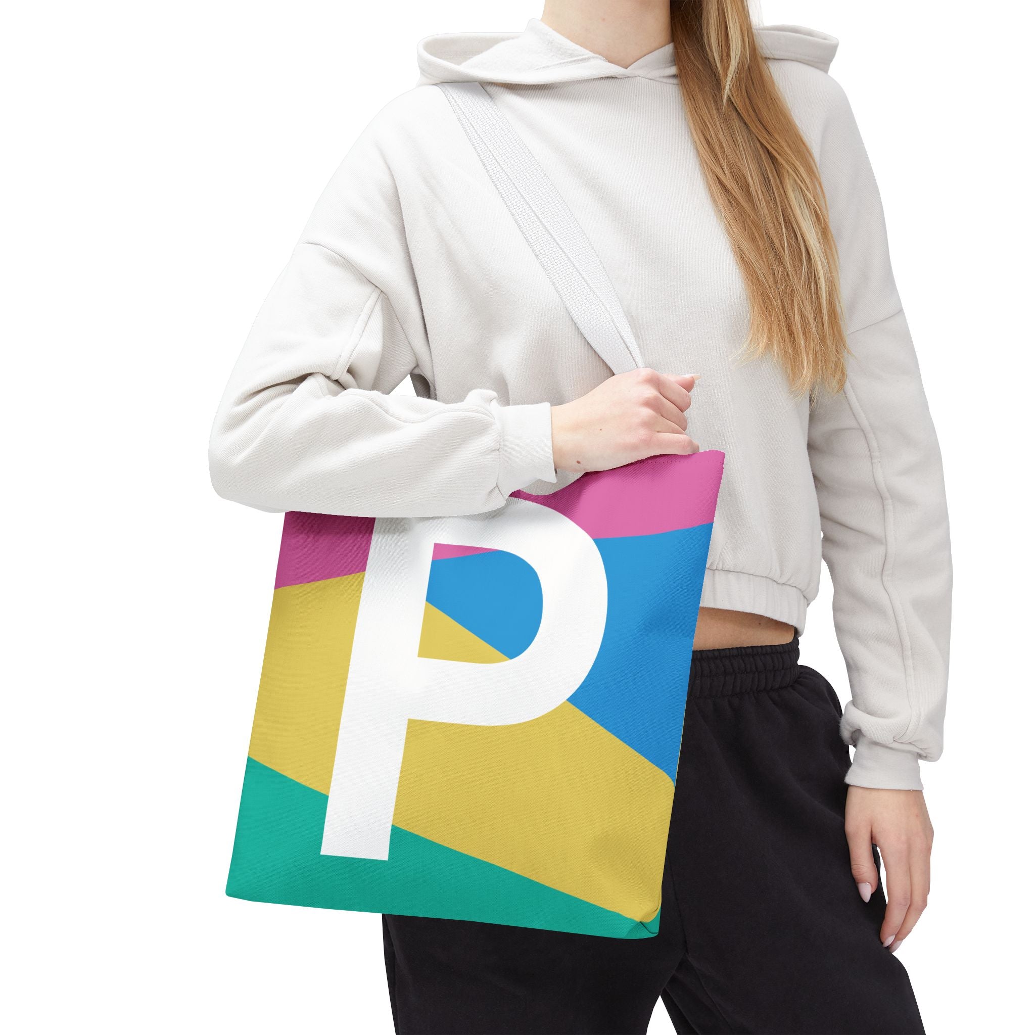Monogram 'P' Colorblock Tote Bag — Personalized Initial P Shoulder Tote