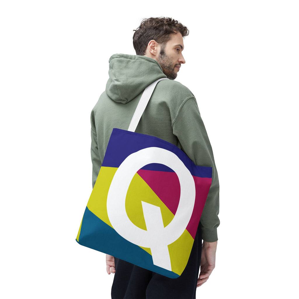 Monogram 'Q' Colorblock Tote Bag — Personalized Initial Q Shoulder Tote