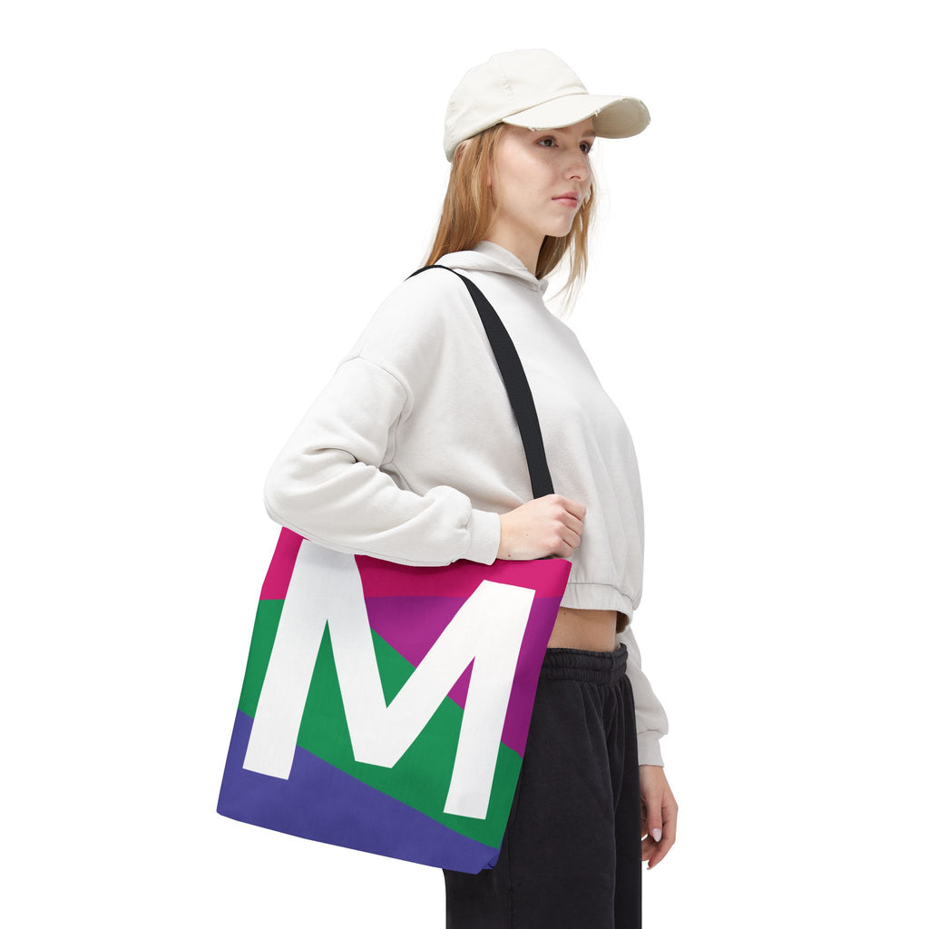 Monogram 'M' Colorblock Tote Bag — Personalized Initial M Shoulder Tote